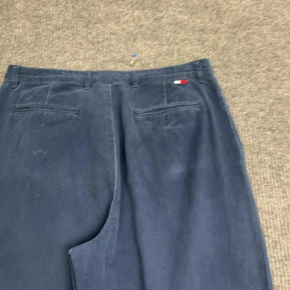 VTG Tommy Hilfiger Pants Mens 36x32 Blue Cotton Pleated‎ Chinos Casual Preppy